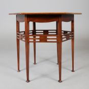 ATTRIBUTED TO LEONARD WYBURD FOR LIBERTY & CO ARTS AND CRAFTS MAHOGANY OCCASIONAL TABLE.