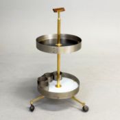 1950s ITALIAN BRASS AND STEEL TWO TIER COCKTAIL TROLLEY.