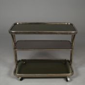 1970s ITALIAN METAL AND SMOKED GLASS DRINKS TROLLEY BY MOREX.