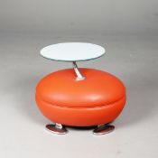 1970s ITALIAN LEATHER AND GLASS SIDE TABLE BY FRANCESCO LANDINI FOR POLTROMEC.