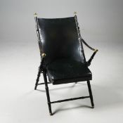 1970s SPANISH LEATHER CAMPAIGN CHAIR BY VALENTI.