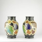 A PAIR OF DUTCH GOUDA POTTERY VASES (2).