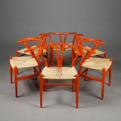 CARL HANSEN & SON WISHBONE CHAIRS, A SET OF 6.
