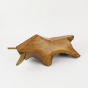 SPANISH SCHOOL BULL SCULPTURE IN TEAK AND BRASS.