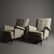 PAIR OF 1960s ARMCHAIRS IN GREY UPHOLSTERY