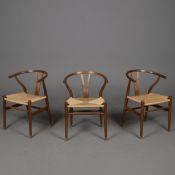 CARL HANSEN & SON WISHBONE CHAIRS, A SET OF 3