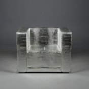 1990s PHILIPP PLEIN CLUB ARMCHAIR IN FAUX CROCODILE SILVER LEATHER UPHOLSTERY.