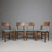 SET OF FOUR EARLY C20th OAK DINING CHAIRS IN THE MANNER OF ROBERT RIEMERSCHMID.
