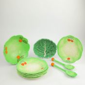 1960s BESWICK WARE SALAD DISH AND SIX PLATES TOGETHER WITH A BORDALLO PINHEIRO CABBAGE WARE BOWL