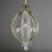 1950s ITALIAN BAROVIER & TOSO MURANO GLASS AND BRASS PENDANT LIGHT