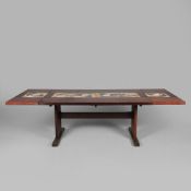 1970s DANISH GANGSO MOBLER ROSEWOOD DINING TABLE WITH OX-ART STYLE TILED TOP.