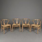 CARL HANSEN & SON WISHBONE CHAIRS, A SET OF 4.