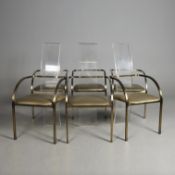 ATTRIBUTED TO BELGO CHROM DINING CHAIRS, A SET OF 6.