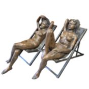 SCULPTURAL SUNBATHING NUDES, 2 DIFFERING.