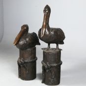 SCULPTURAL PELICANS, 2 DIFFERING.