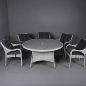 BRAMBLECREST CHERINGTON ROUND TABLE WITH 6 ARMCHAIRS. (7).