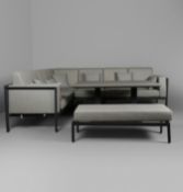 BRAMBLECREST BRISBANE V2 GREY FABRIC L SHAPE SOFA WITH RECTANGLE PISTON TABLE & BENCH. (3).