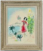 MARC CHAGALL. FEMME AVEC BOUQUET EN NICE LITHOGRAPH. (d)