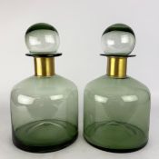 MURANO STYLE GLASS DECANTERS, A PAIR.