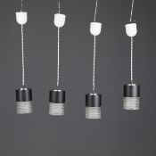 SET OF FOUR 1960s ITALIAN PENDANT LIGHTS WITH CUT GLASS SHADES.