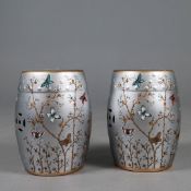 CERAMIC BARREL STOOLS, A PAIR.