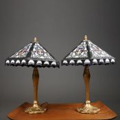 TIFFANY STYLE TABLE LAMPS, A PAIR.