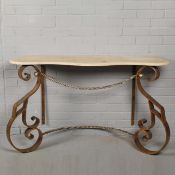 GILDED AND SILVERED IRON CONSOLE TABLE.