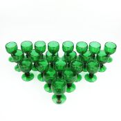 LA ROCHERE HAND BLOWN GREEN GLASSES. (22)