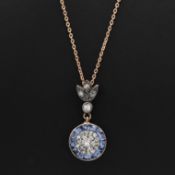 AN 8CT ROSE GOLD SAPPHIRE AND DIAMOND CLUSTER PENDANT