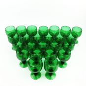 LA ROCHERE HAND BLOWN GREEN GLASSES. (24)