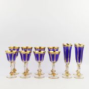 A COLLECTION OF EGERMANN BOHEMIAN COBALT BLUE CUT CRYSTAL GLASSES. (12)