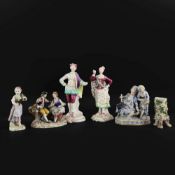A MEISSEN ALLEGORY OF WINTER GROUP AND OTHER PORCELAIN FIGURES. (6)