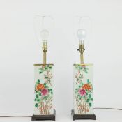 A PAIR OF CHINESE EXPORT FAMILLE ROSE LAMPS. (2)