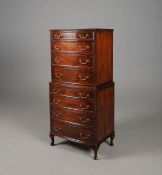 GEORGIAN STYLE WALNUT BOWFRONT TALLBOY.