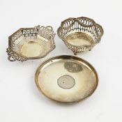 A SILVER BASKET, A DISH AND A PIN TRAY