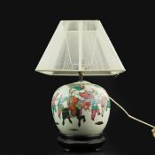 A LATE 19TH/EARLY 20TH CENTURY FAMILLE ROSE CHINESE GINGER JAR LAMP.