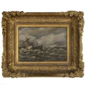 19TH CENTURY SCHOOL SHIPS IN STORMY SEAS