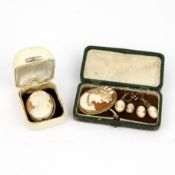 CAMEO BROOCHES SET IN 9CT GOLD. (6)