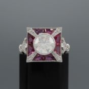 A PLATINUM RUBY AND DIAMOND DRESS RING