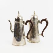 A J.B CHATTERLEY & SONS LTD SILVER COFFEE AND HOT WATER POT. (2)