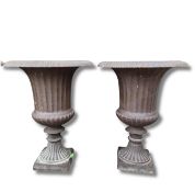 PAIR OF FLUTED CAST IRON GARDEN URNS (2)