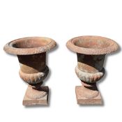 PAIR OF CAST IRON GARDEN URNS (2)