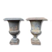 PAIR OF CAST IRON GARDEN URNS (2)