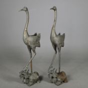 CAST BRONZE STUDIES OF CRANES ON TURTLES (2)