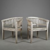 PAIR OF TEAK BANANA GARDEN ARMCHAIRS (2)