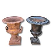 TWO CAST IRON GARDEN URNS (2)