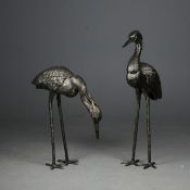 SCULPTURAL CRANES, 2 IN DIFFERING POSES.