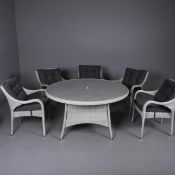 BRAMBLECREST CHERINGTON ROUND TABLE WITH 6 ARMCHAIRS (7)