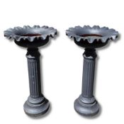 PAIR OF GREY PAINTED CAST IRON PEDESTAL URNS (2)
