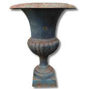 GREEN PAINTED CAST IRON GARDEN URN